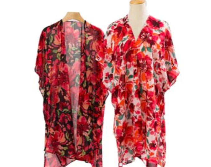 Floral Duster Sheer Kimono Style Beach Cover Up One Size Summer Fashion