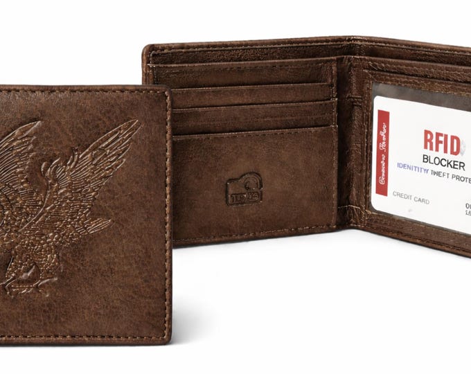 Men’s American Eagle Embossed Design Genuine Leather Trifold Wallet