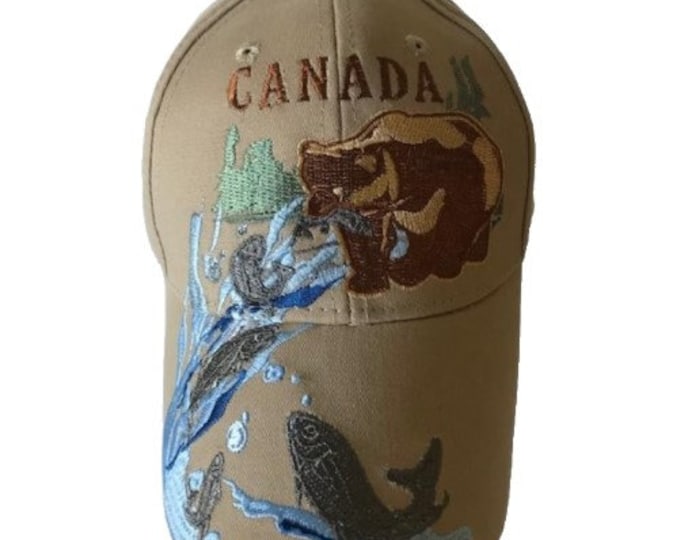 Canada Bear Fishing Embroidered Baseball Ball Cap Hat Hats