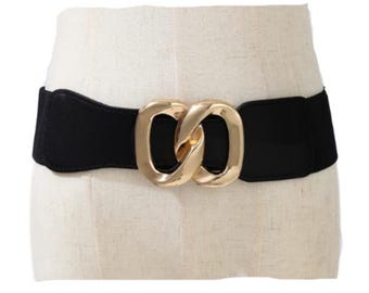 Women's Fashion Belt Black Elastic Band Bling Buckle