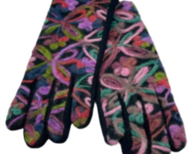 Women's Embroidered Winter Touch Screen Gloves Warm Fashion Hand Warmer