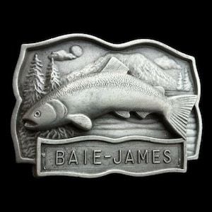 Quebec Baie James Belt Buckle Fish Fishing Hydro Dam Buckles