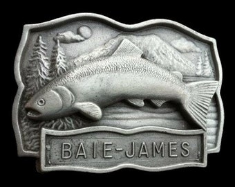 Quebec Baie James Belt Buckle Fish Fishing Hydro Dam Buckles