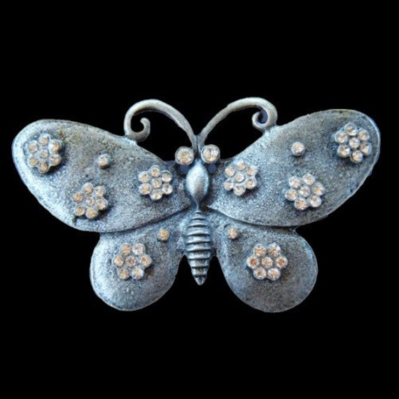 Butterfly Belt Buckle Vintage 80s Green Rhinestone Statement 4\