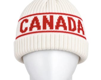 Canada Flag Canadian Maple Leaf White Red Ski Hat Tuque Beanie Chapeau