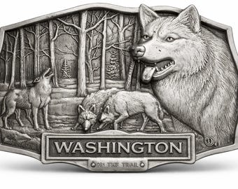 Washington State Wild Wolf Animal Trail Belt Buckle