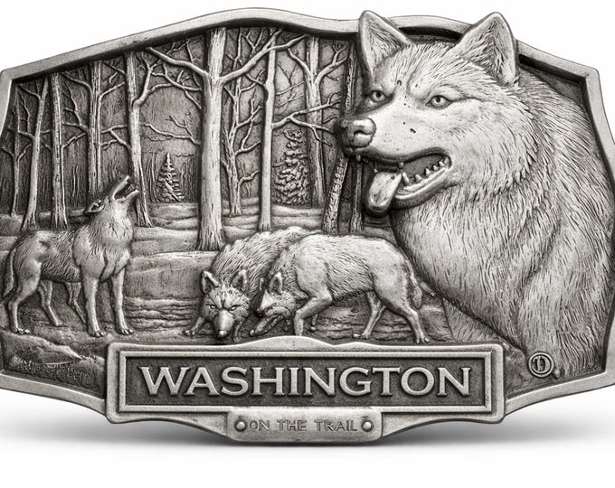 Washington State Wild Wolf Animal Trail Belt Buckle