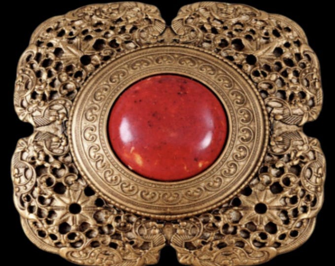 Belt Buckle Flower Red Stone Bronze Color Fashion Buckles