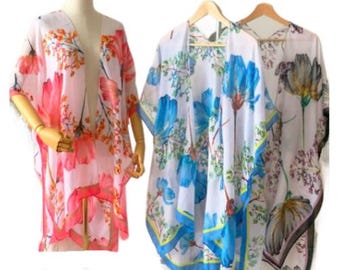 Floral Duster Sheer Kimono Style Beach Cover Up One Size Summer Fashion