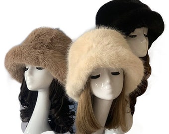 Oversized Faux Fur Bucket Fuzzy Plush Women's Winter Hat