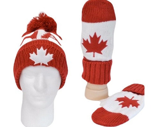 Canada Canadian Mapleleaf Red White Unisex Knitted Hat Winter Hat Gloves Mitts