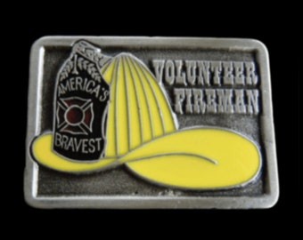 Volunteer Fireman Hat America's Bravest Firefighters Belt Buckle