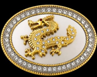 Dragon Western Men's Belt Buckles for Women Cowboy Rodeo Rhinestone Belt Buckle