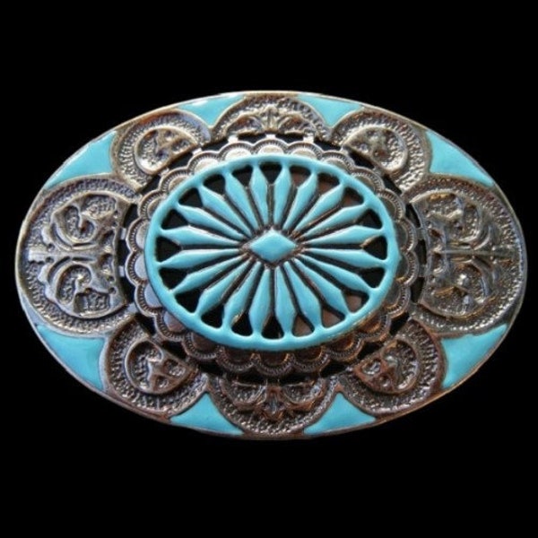 Turquoise Flower Western Fashion Cowgirl Oval Belt Buckle Buckles