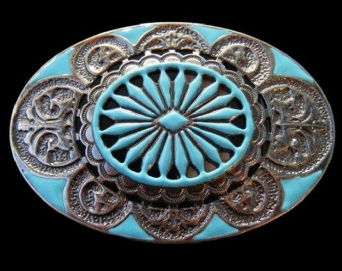 Turquoise Flower Western Fashion Cowgirl Oval Belt Buckle Buckles