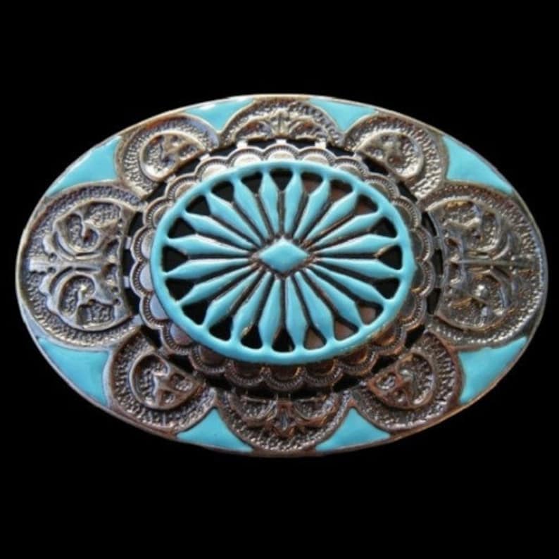 Turquoise Flower Western Fashion Cowgirl Oval Belt Buckle Buckles image 1