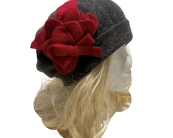 Women's Winter Warm Beret Wool Chic Trimmed Flower Beanie Hat