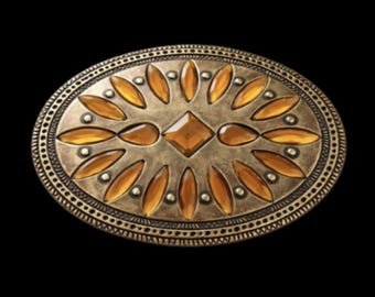 Brown Stones Flower Floral Western Belt Buckle Fleur Boucle de Ceinture