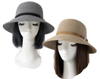 Women's Straw Wide Brim Ribbon Bow Panama Sun Shade Summer Beach Hats