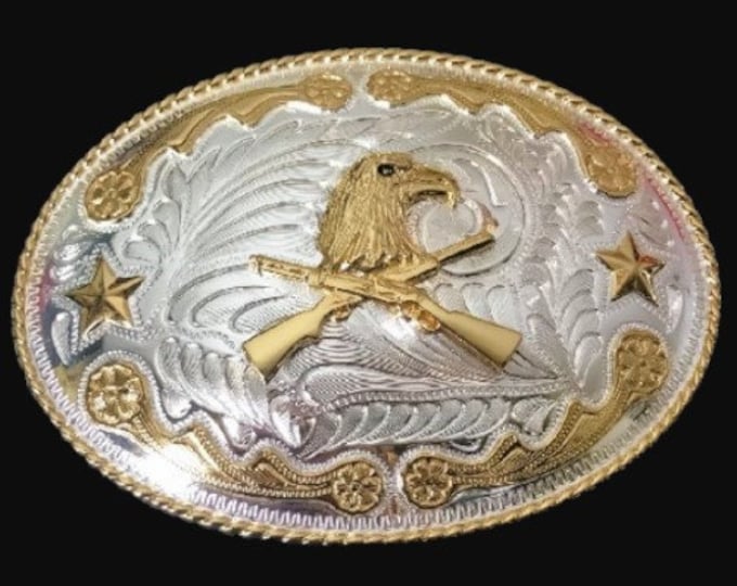 Golden Eagle Cowboy Rifle Big Western Belt Buckle Buckles