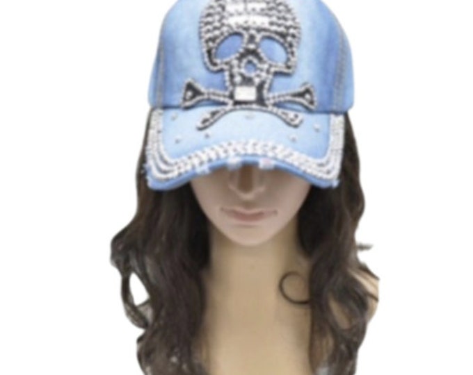 Baseball Cap Rhinestone Skull Women's Denim Hat