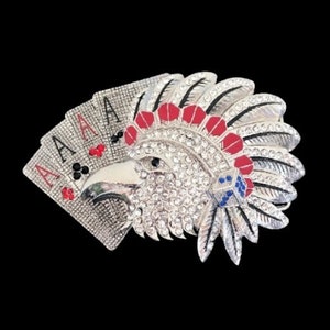 Rhinestone Wild Indian Bald Eagle Falcon Belt Buckle