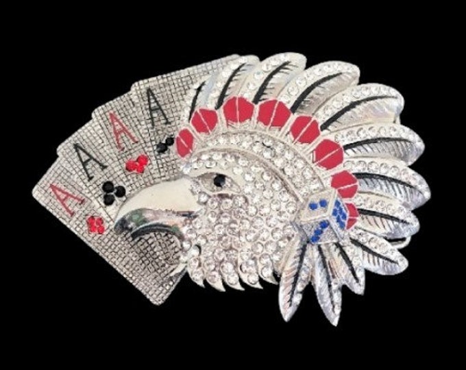 Rhinestone Wild Indian Bald Eagle Falcon Belt Buckle