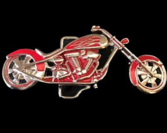 Belt Buckle Motorcycle Biker Red Chopper Motor Bike Bikers