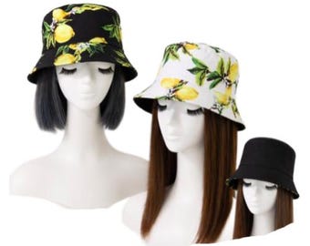 Reversible Lemons Summer Beach Unisex Bucket Hat Fishing Boonie Brim Visor Sun