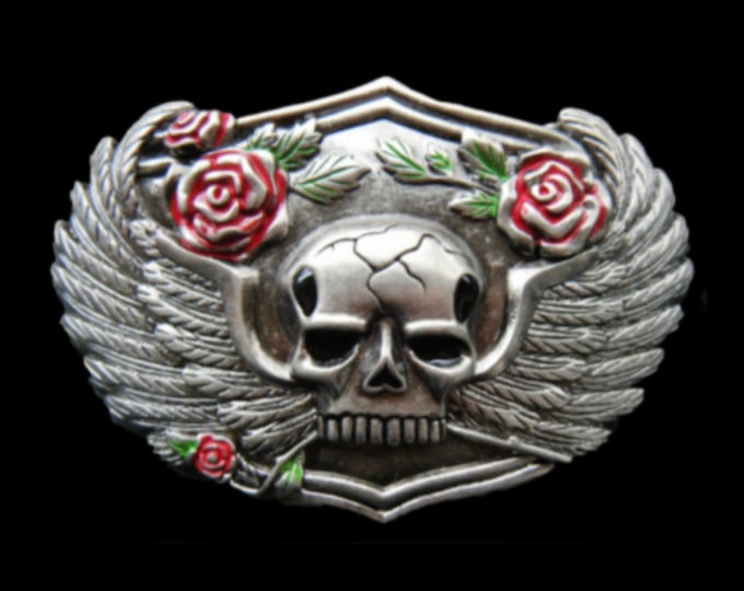 Skull Rose Human Skulls Wings Bikers Cult Belt Buckle Buckles