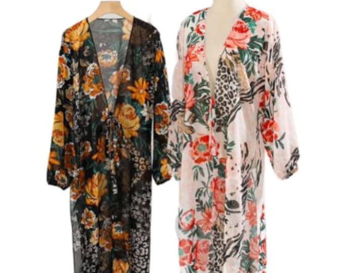 Floral Duster Sheer Kimono Style Beach Cover Up One Size Summer Fashion