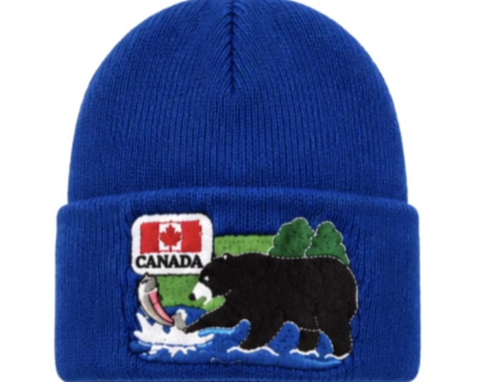 Blue Canada Canadian Flag Maple Leaf Brown Bear Ski Unisex Hat Beanie