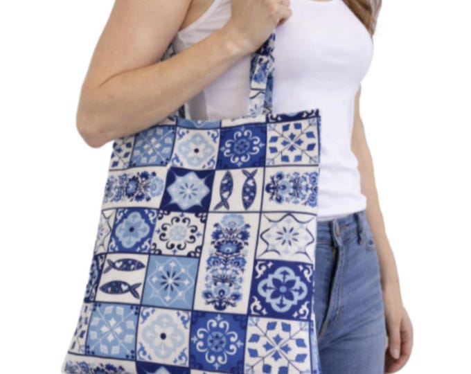 Traditional Portuguese Azulejos Tiles Themed Reusable Tote Bag