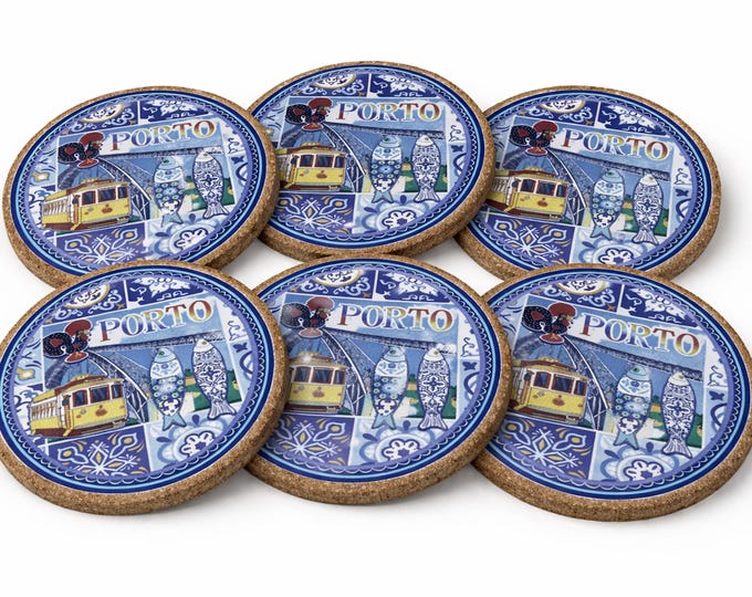 Traditional Imagery Porto Portugal Cityscape Coaster Set of 6 Piece Collection