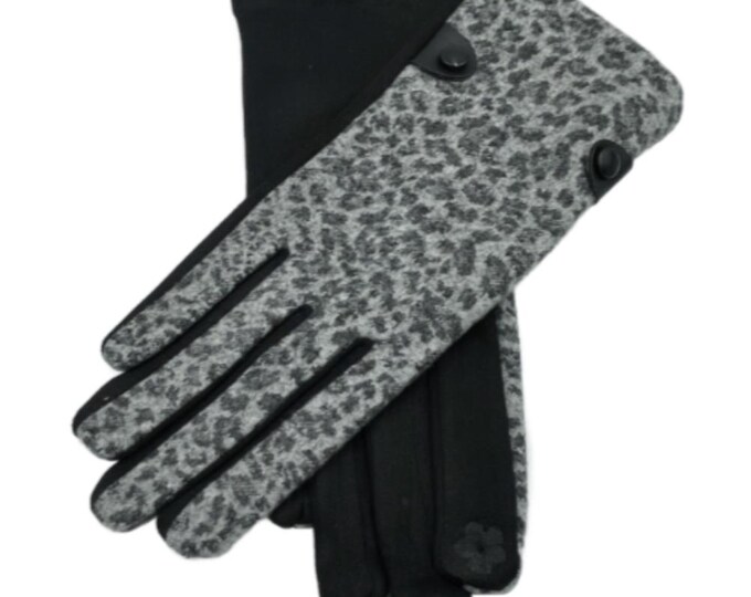 Women's Animal Print Cheetah Leopard Gloves Faux Fur Trim Winter