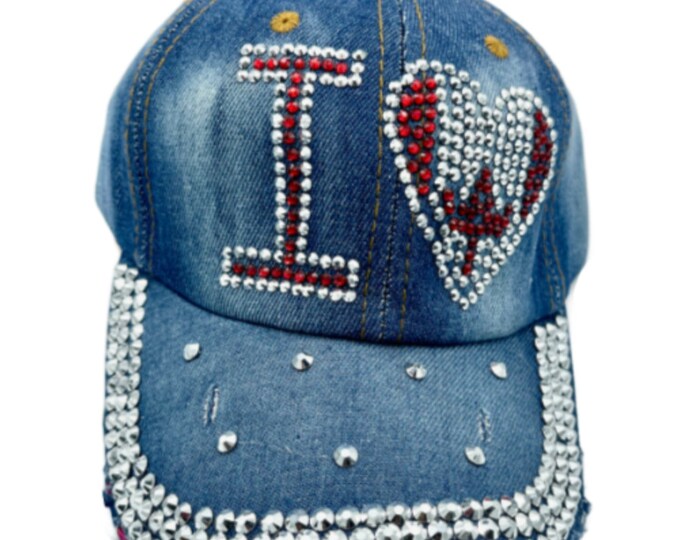 Rhinestone I love Canada Bling Denim Women's Baseball Cap Hat