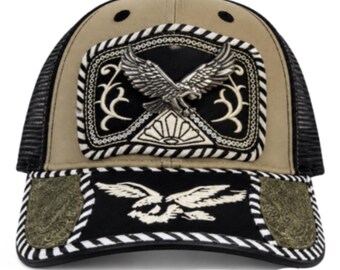 3D Eagle Embroidered Faux Leather Western Hat Unique Design Mesh Back