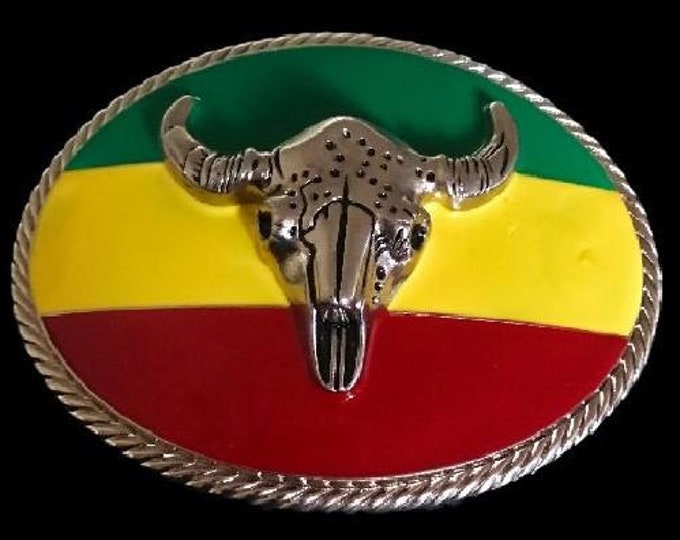 Cow Steer African Rancher Jamaican Flag Western Belt Buckle