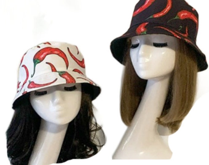 Bucket hat 100% cotton reversible chilli pepper design festival hat