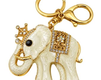 Fashion keychain white elephant king alloy key ring creative lady bag pendant