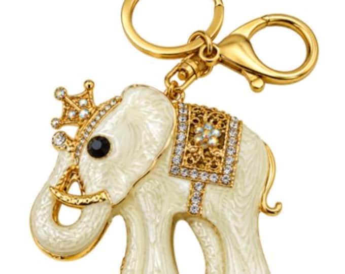 Fashion keychain white elephant king alloy key ring creative lady bag pendant