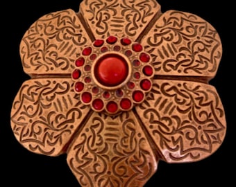 Flower Belt Buckle Floral Flowers Red Stone Classic Antique Buckles Belts
