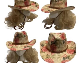 Floral Roses Straw Hat Summer Outdoor Women's Western Cowboy Breathable Hats