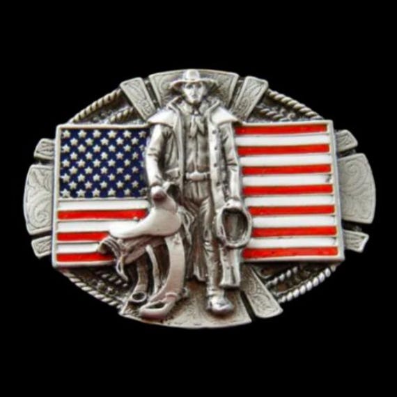 New Cowboy Cowgirl Western rodeo American flag belt buckle 2 Colors American Flag Cowboy Belt Buckle | Western Cowboy main image 2