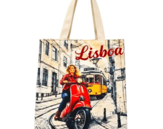 Lisbon Lisboa Portugal Yellow Tram Tote Bag - 100% Cotton Canvas