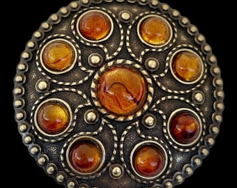 Round Classy Amber Stones Flower Western 3d Belt Buckle Boucle De Ceintures