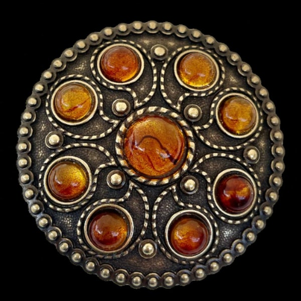 Round Classy Amber Stones Flower Western 3d Belt Buckle Boucle De Ceintures