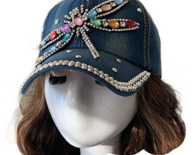 Rhinestone Dragonfly Bling Denim Women's Girl's Baseball Cap Hat