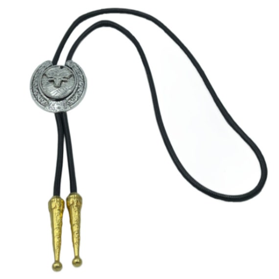 Gravata Bolo Cowboy Fibbadet - Couro Longhorn - Western - Ajustável - Presente Masculino