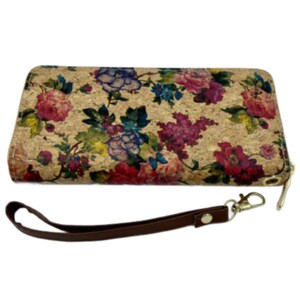 Mode pour femmes Fermeture éclair Pochette Portefeuille en liège Designs floraux